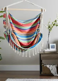 Striped Hammock Chair with Fringe Trim - Perfect for Summer