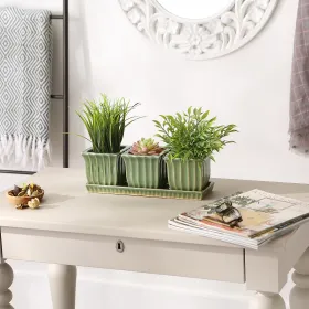 GREEN SQUARE CERAMIC SMALL PLANTER SET OF 3