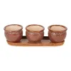 Set of 3 Brown Round Ceramic Small Planters - Ideal for Indoor Plants