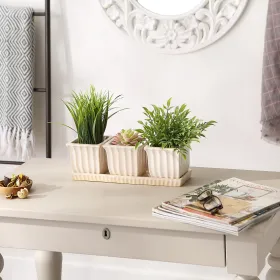 WHITE SQUARE CERAMIC SMALL PLANTER SET OF 3