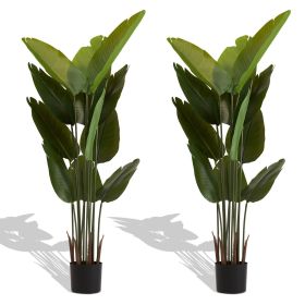Artificial Bird of Paradise Plant, 5.2ft Tall Faux Tropical Palm Tree in Pot for Indoor or Outdoor Home, Office, or Garden Decoration, 2pcs/set