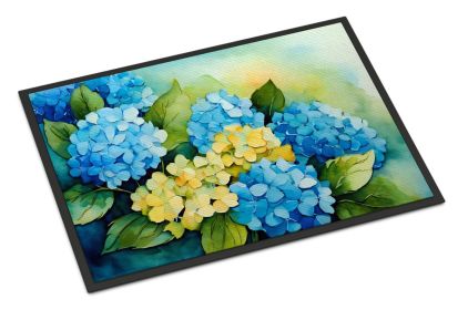 NEW Hydrangeas in Watercolor Doormat Front Door Mat Indoor Outdoor Rugs for Entryway, Non Slip Washable Low Pile, 18H X 27W