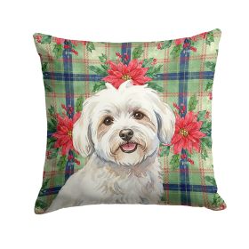 Coton de Tulear Christmas PoinsettIas Throw Pillow Decorative Indoor Outdoor Accent Cushion for Couch, Bed or Patio, 14Hx14W