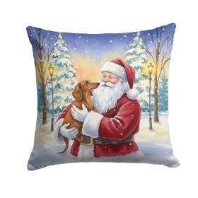 Dachshund with Santa Claus Throw Pillow Decorative Indoor Outdoor Accent Cushion for Couch, Bed or Patio, 18Hx18W