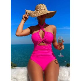 Womens One Piece Swimsuit Tummy Control Bathing Suit Sexy V Neck Cutout Swimsuits Push Up Swimwear 2025 (Option: xl)