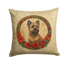 Cairn Terrier Christmas Flowers Throw Pillow Machine Washable, Indoor Outdoor Decorative Pillow for Couch, Bed or Patio, 14Hx14W (Default: Default)